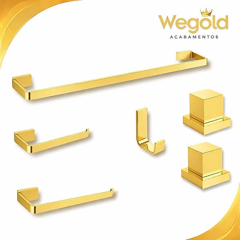 Kit Quadrado Dourado 4 Peças + 2 Acabamentos Para Registro Padrão Deca 3/4