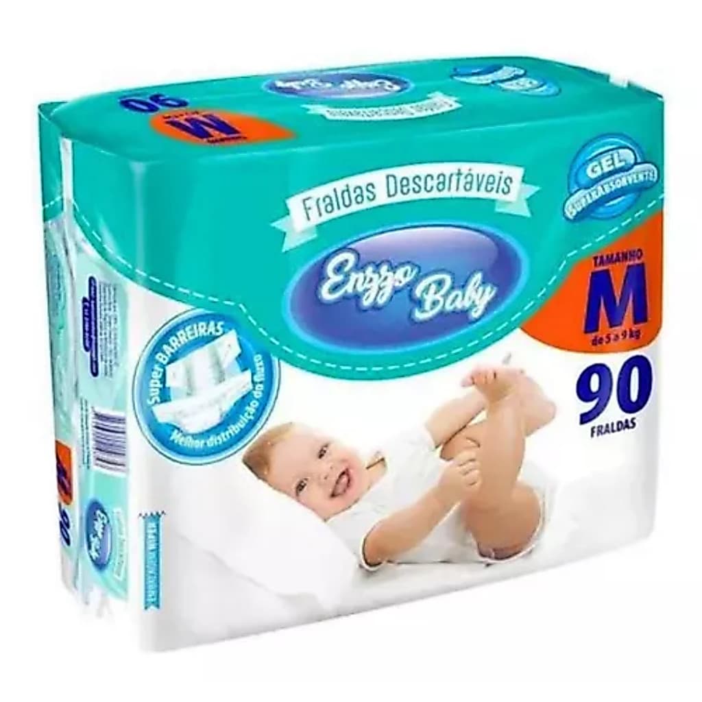 Fralda Enzzo Baby Tamanho M - Pacotão 90 Unidades - Alta Absorção