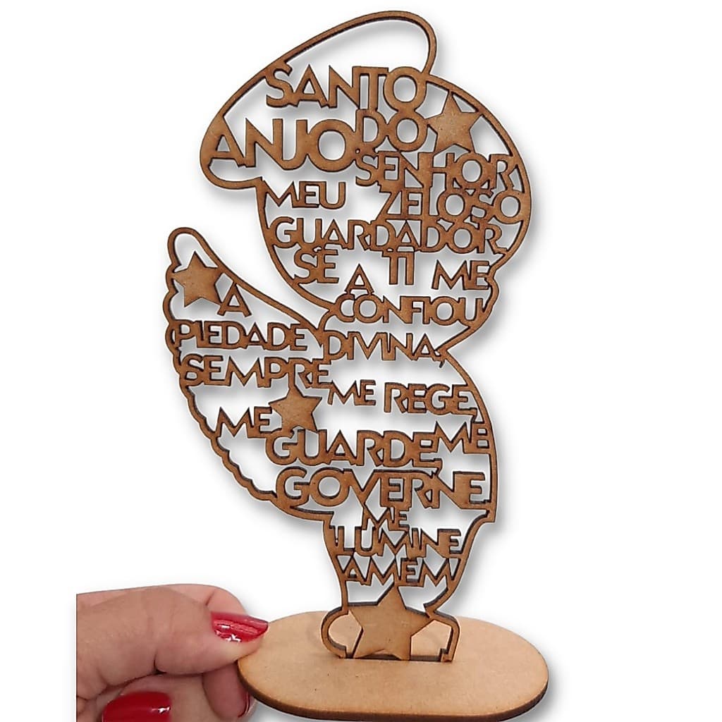 Oração do Santo Anjo Vazada MDF 3mm Com Oração 11x7cm