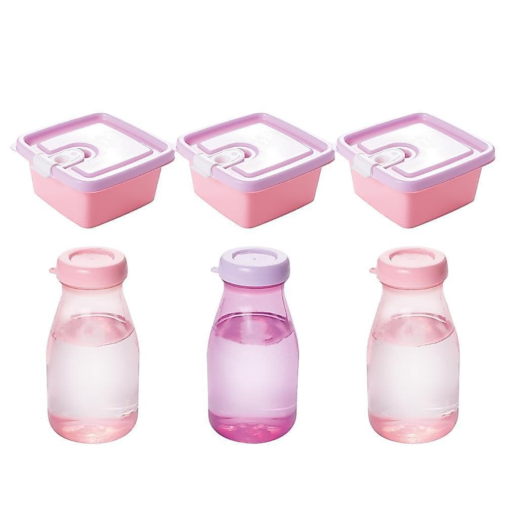 Kit 3 Potes 3 Garrafas Mini Lancheira Infantil Volta às Aulas Escolar Rosa Lilás Plasútil