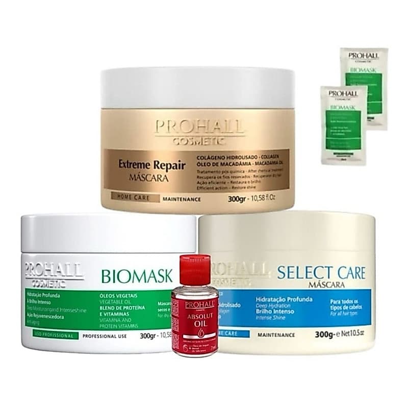 Cronograma Capilar Prohall - Select Care 300 gr - Extreme Repair 300 gr - Biomask Mascara 300g
