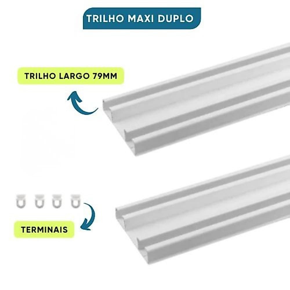 Trilho Suíço Duplo 79mm Alumínio Branco Tamanhos Variados Teto/Sanca