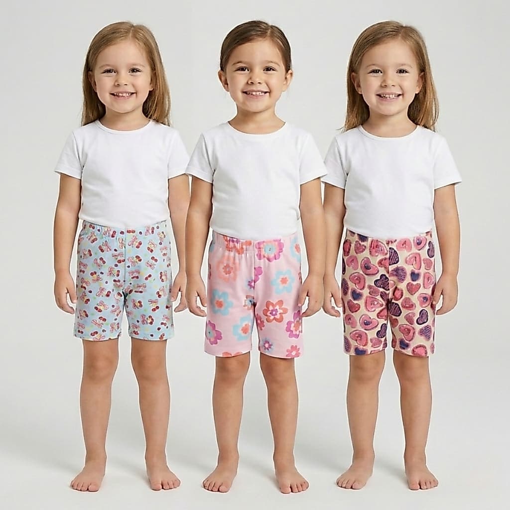 Kit 3 Shorts Menina Algodão Premium Estampas Exclusivas Verão Design Minimalista Infantil Luxo Elite