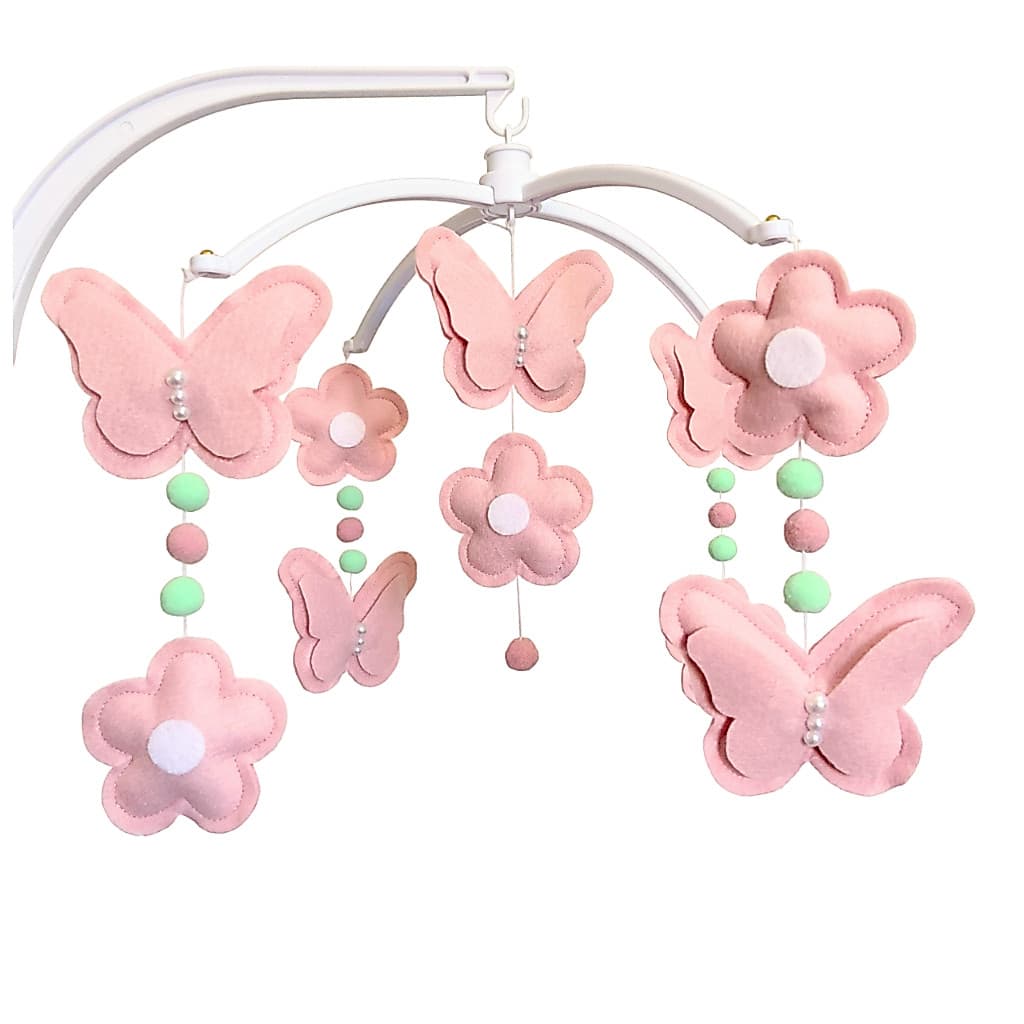 Móbile Músical e Giratório de Berço Borboleta Rose Flor Rosé