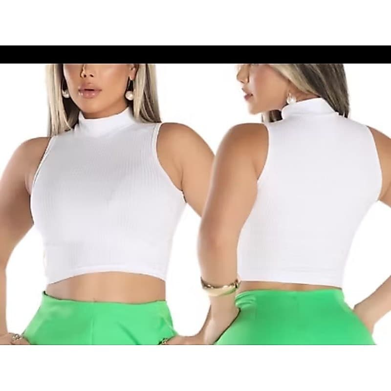 cropped feminino blusa gola alta canelado coleção primavera verão