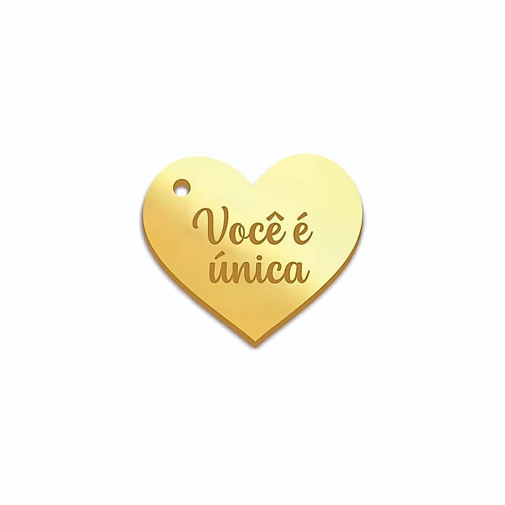 Aplique  Tag Coração Acrílico Espelhado Dourado com gravação vários modelos! 20 peças