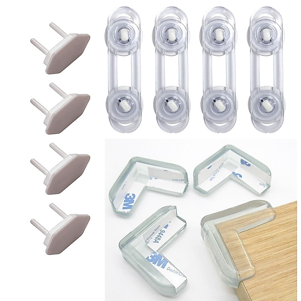 kit 25 pç -  10 / Protetor De Quina + 5 / Trava de Gaveta + 10 / Protetor Tomada  Para Bebê