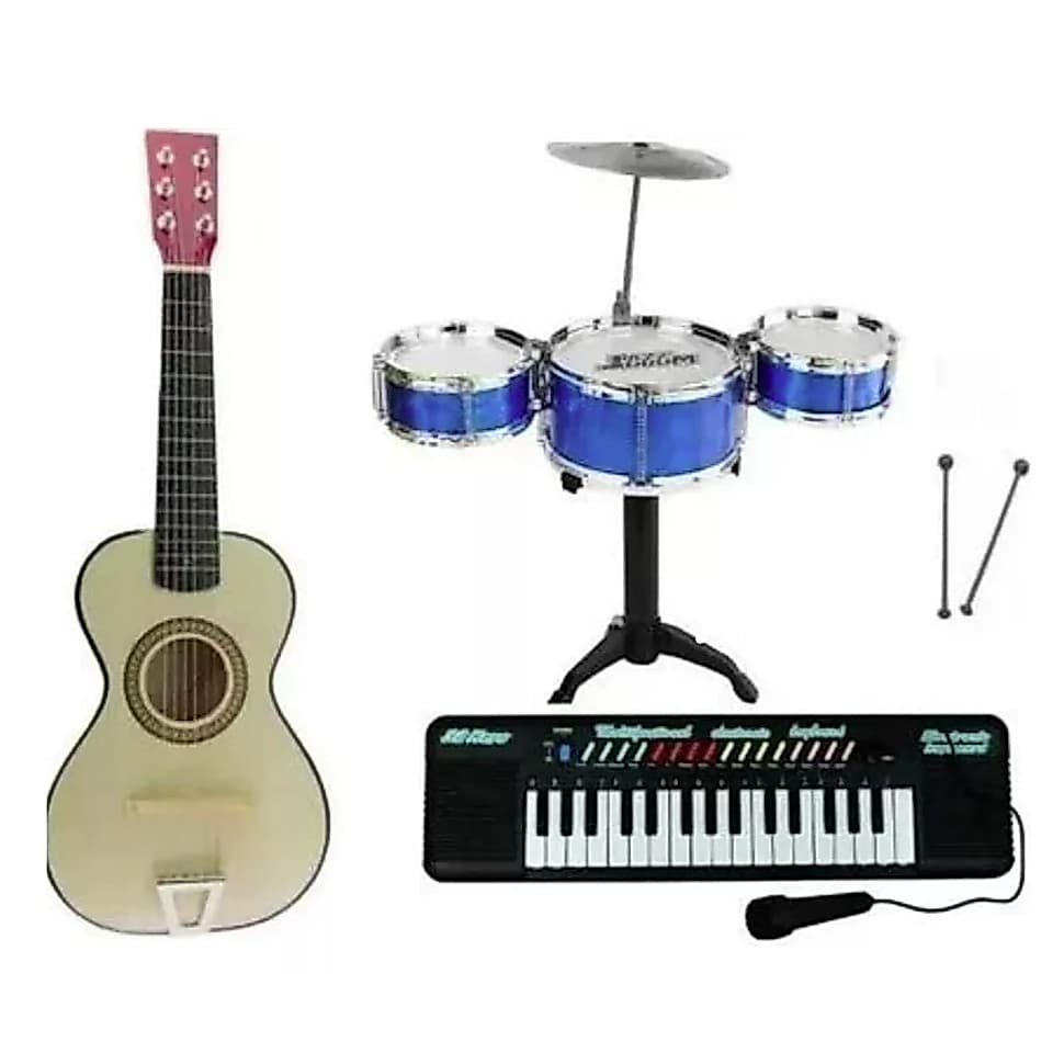 Kit Musical Violão + Teclado com microfone + Bateria Infantil