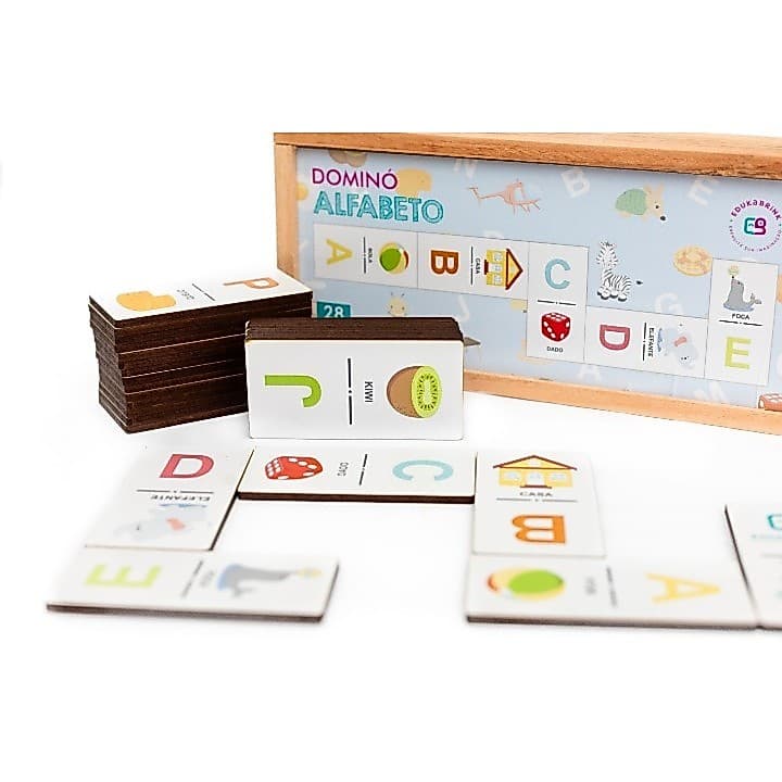 Kit Dominó de Alfabeto Infantil Material de MDF Resistente Aprendizagem Divertida 1 unidade