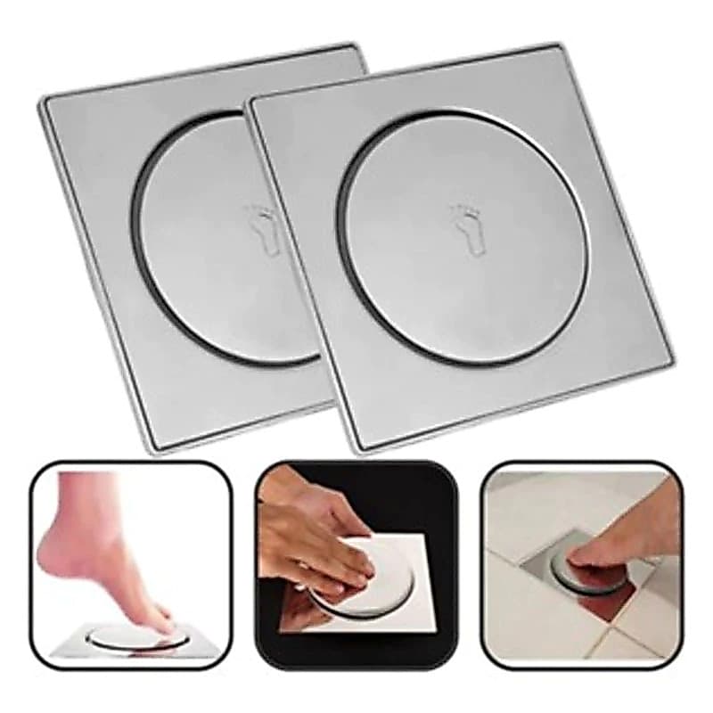 1/2 Ralo Inteligente 10x10/15x15Cm Click Inox Banheiro Lavabo Veda Cheiro