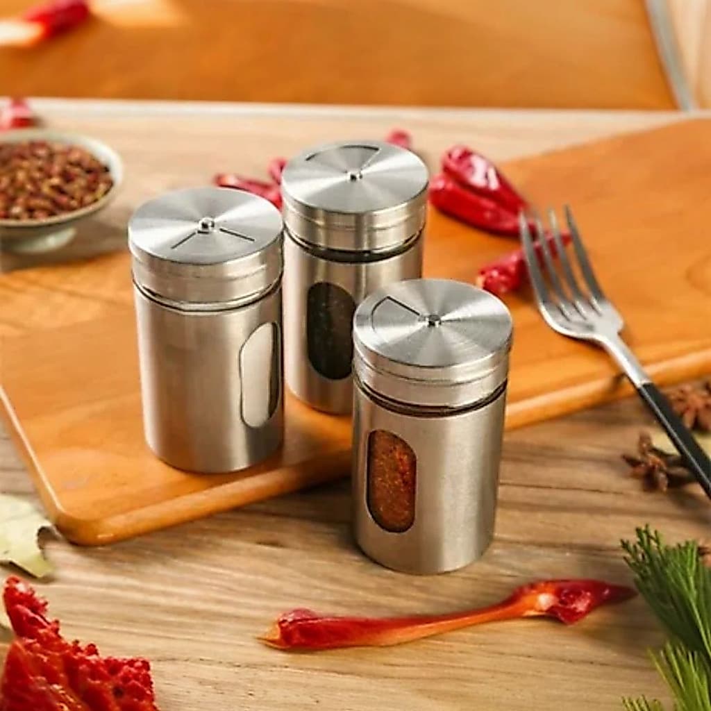 Saleiro Inox com Vidro | Kit 2 ou 3 Unidades | Moderno, Higiênico e Ideal para Cozinha