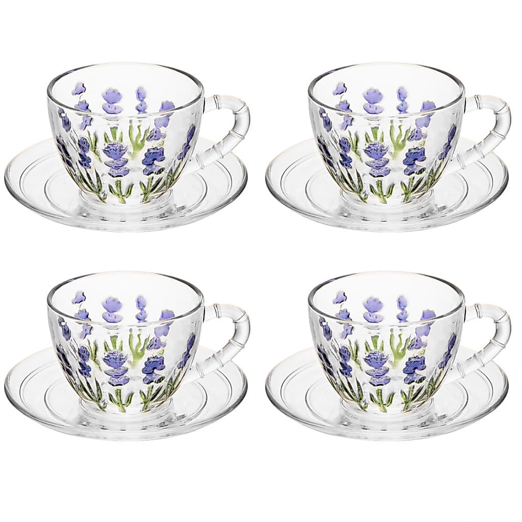 Jogo 4 Xícaras Café 80ml Cristal Lavanda Hand Painting Lyor