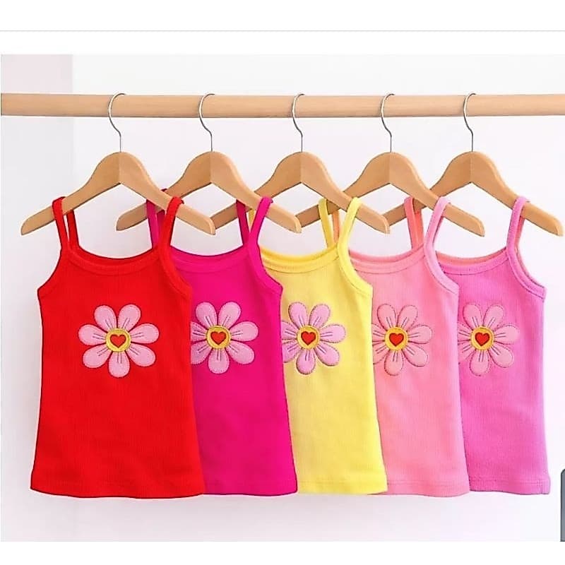 Blusa regata menina com flor, tamanho 02, 04,06 e 08 Blusinha de alcinha calor