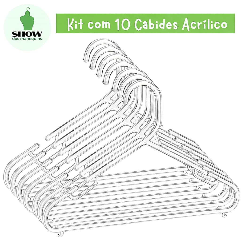 Kit 10 Cabides em Acrílico Cristal 8mm– Alta Resistência e Acabamento Premium
