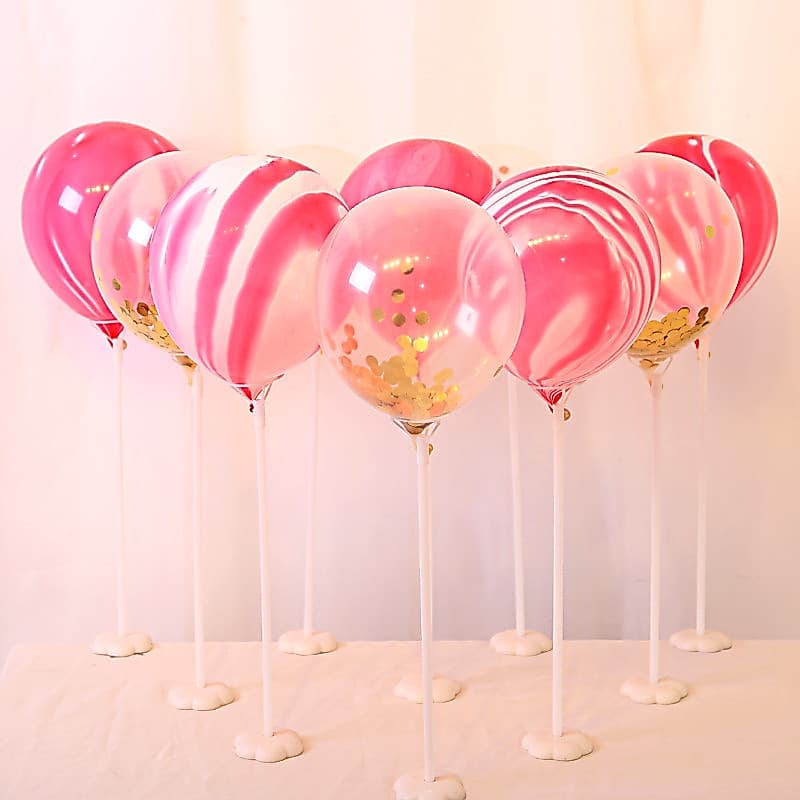 Kit 10 Pega Balão Base Flor 40 CM P Mesa Com Suporte Bubble