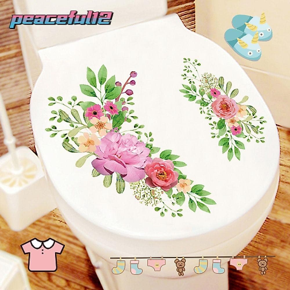 PEACEFUL Adesivos Floral Sanitários PVC Ornamento De Banheiro Design Criativo Mural De Parede