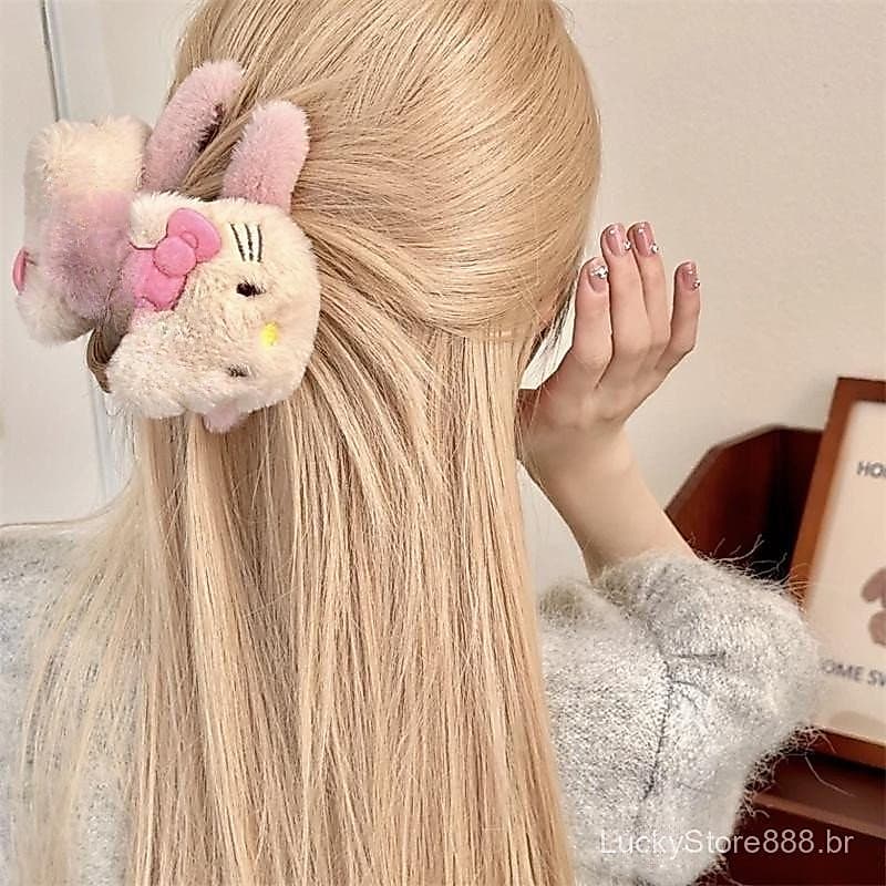 [Rhian] Sanrio Hello Kitty Clipe De Tubarão De Pelúcia Anime Figura Y2K Doce Menina Acessórios De Cabelo Desenho Animado