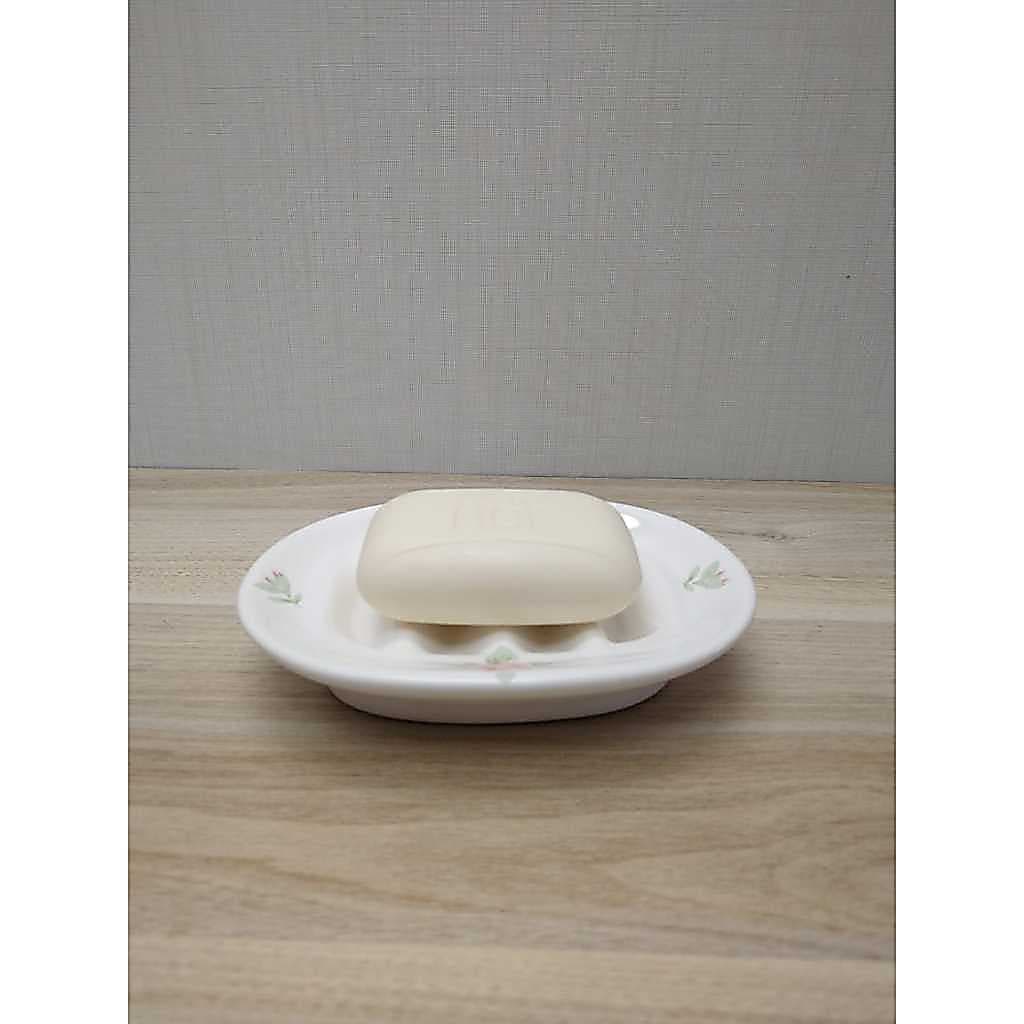 Saboneteira de Porcelana Porta Sabonete em Barra Floral Rosa Banheiro e Lavabo