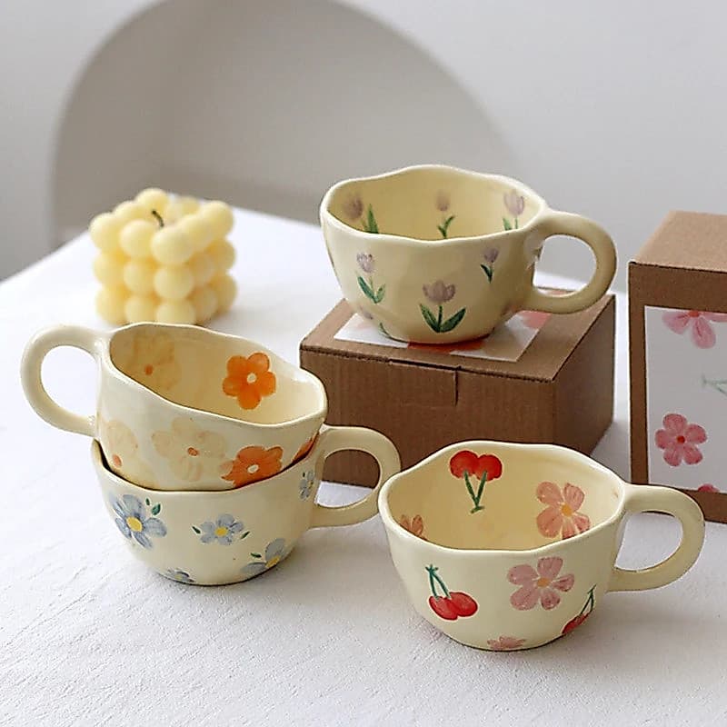 Caneca Cerâmica De Flor Irregular Pitada À Mão , Xícara De Café Da Manhã Estilo Coreano Ins