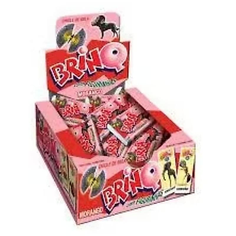 Chicle de bola Brinq 350g com 100un sabor morango com figurinhas.festas