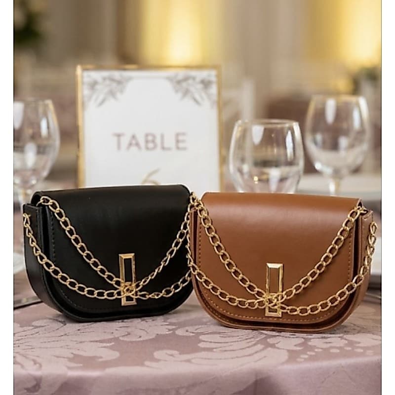 Bolsa Mini Bag em Couro Ecológico Marrom caramelo e Preto