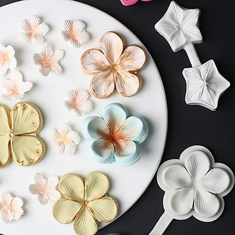 Molde de Flor para Fondant KALAIEN, Molde de Flor de 5 Pétalas com Múltiplos Padrões, Cortadores de Plástico, Molde de S