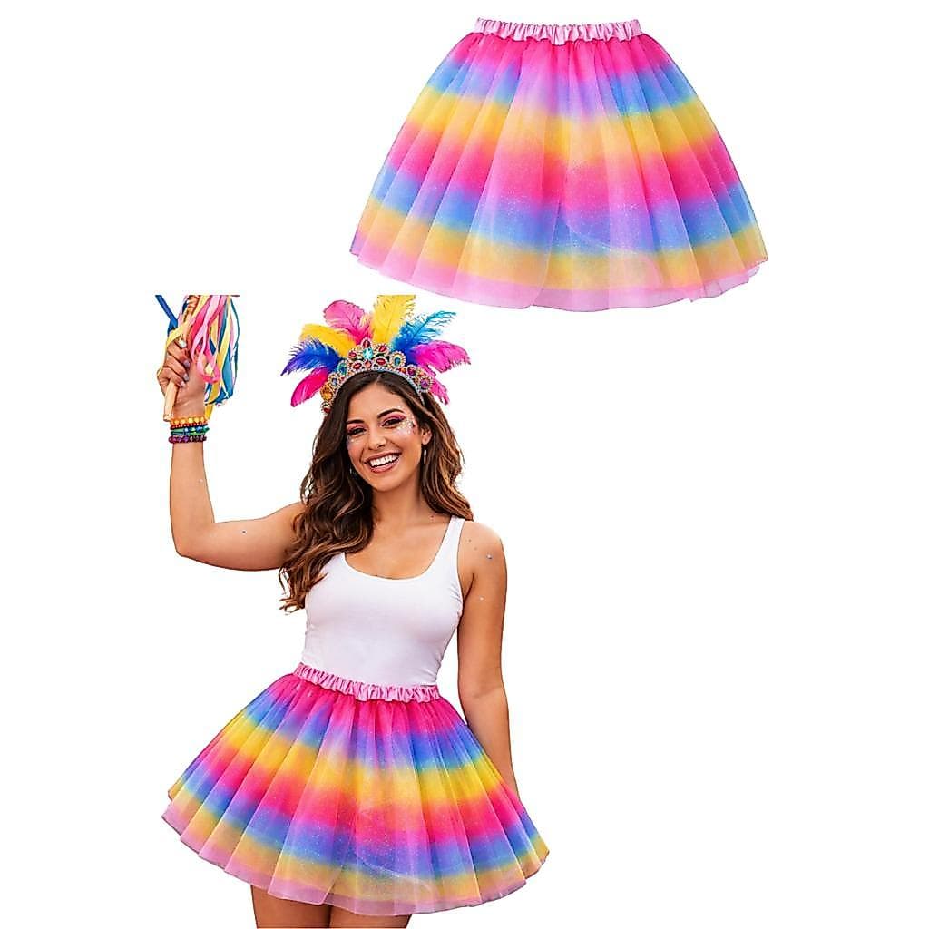 Saia Tutu 40CM Colorida Saia De Tule Colorida Unicórnio Fantasia Festa Carnaval Halloween
