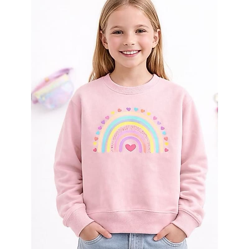 Moletom Blusa Infantil Feminino Rosa Flanelado Inverno Quentinho Estampado Arco Iris Menina 2 ao 14