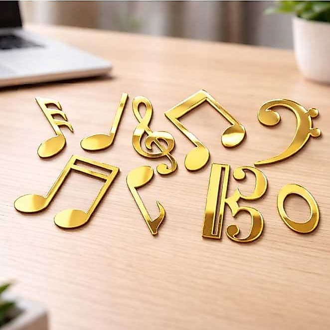 kit 10 apliques figuras músicais em acrílico espelhado 4cm