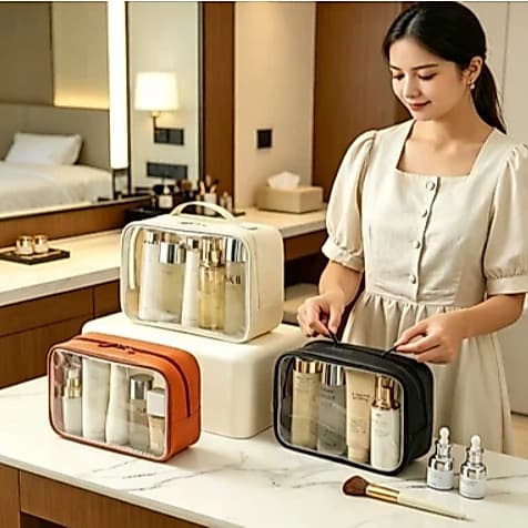 Kit 3 Necessaires de PVC Transparente para Viagem - Bolsa Organizadora de Maquiagem e Higiene, Resistente e Portátil