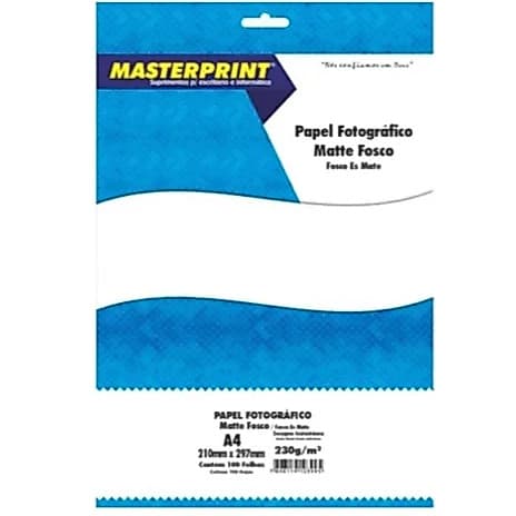 Papel Matte 230g A4 Fotográfico Branco Fosco Masterprint com 100 Folhas
