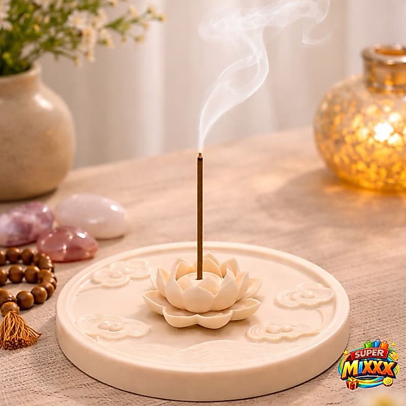 Incensário Flor de Lótus Decorativo Porta Incenso Zen para Relaxamento e Energia Positiva