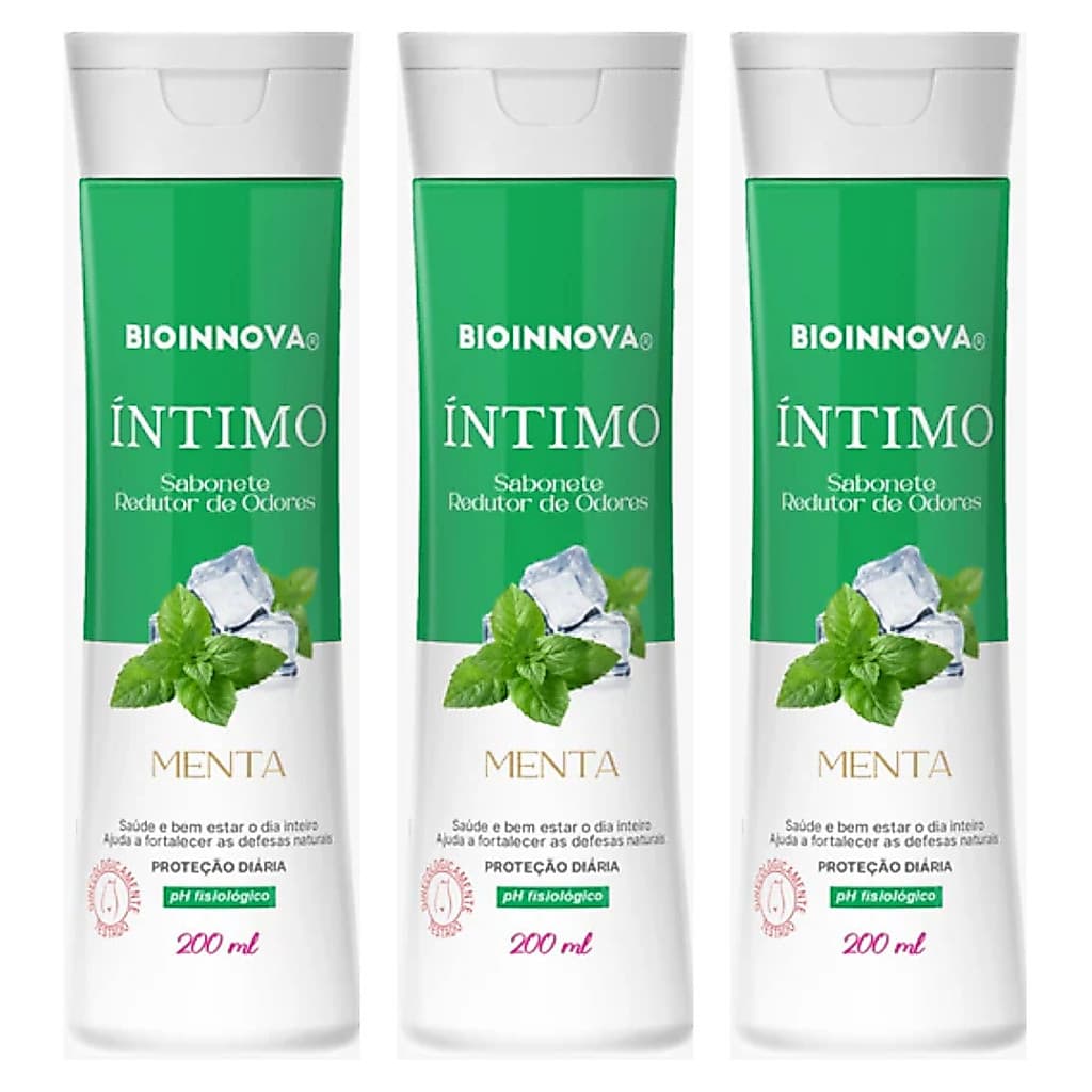 Kit 3 Sabonetes Íntimos BioInnova Íntimo Fresh Menta 200ml – Frescor e Proteção Diária