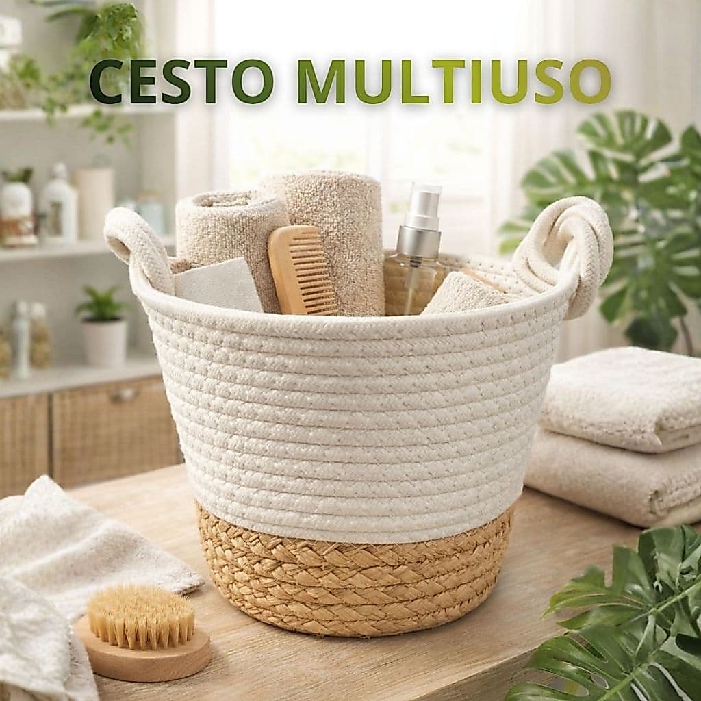 Cesto Cachepot de Palha Natural Com Corda Para Vasos Decorativo Multiuso