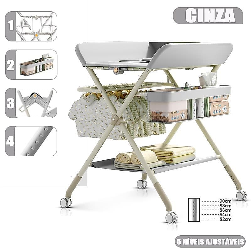 Mesa Trocadora Dobrável para Bebê com Cinto de Segurança e Prateleiras, Portátil Ergonômica e Confortável P17