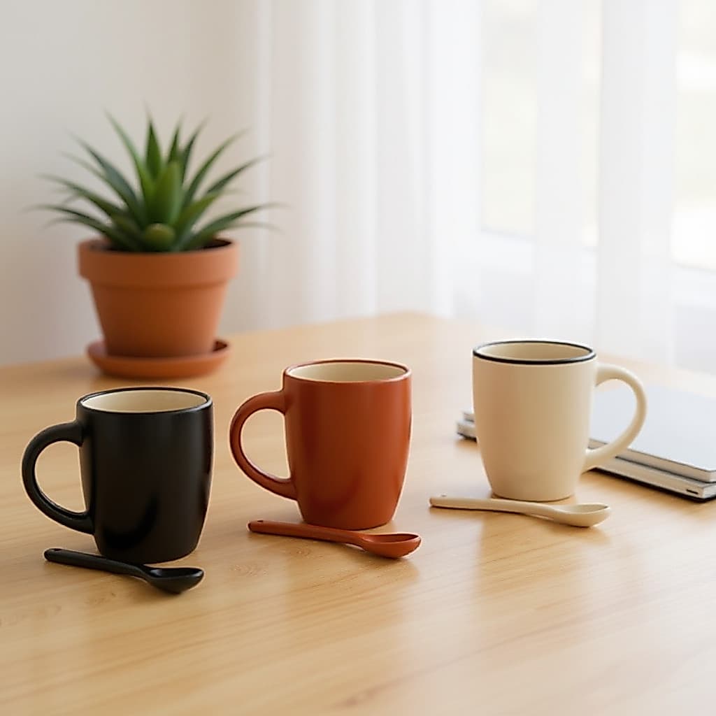 Caneca de Cerâmica com Colher 90ml Café Chá Cappuccino Presente Exclusivo Criativo Design Moderno