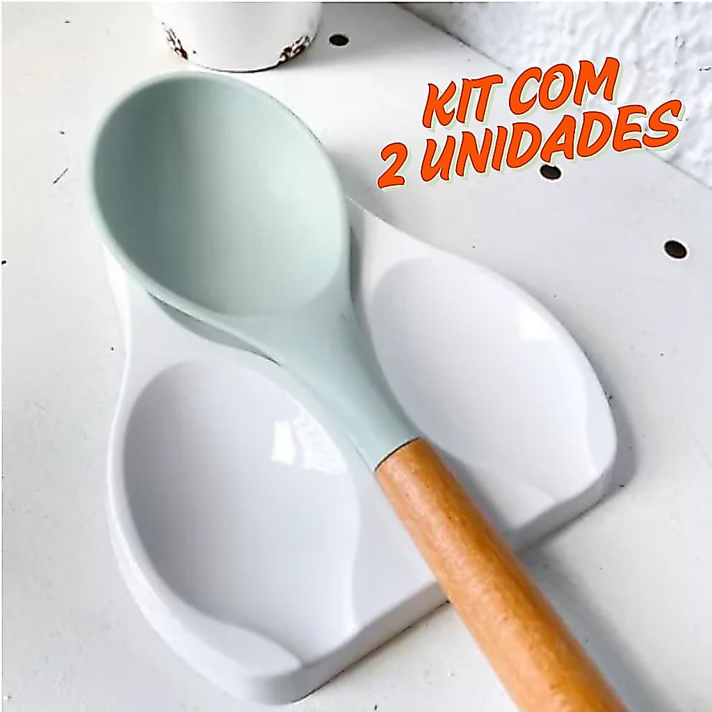 KIT 2 Suportes Para Colher Plus 3 Lugares Plástico Branco Descanso para colheres