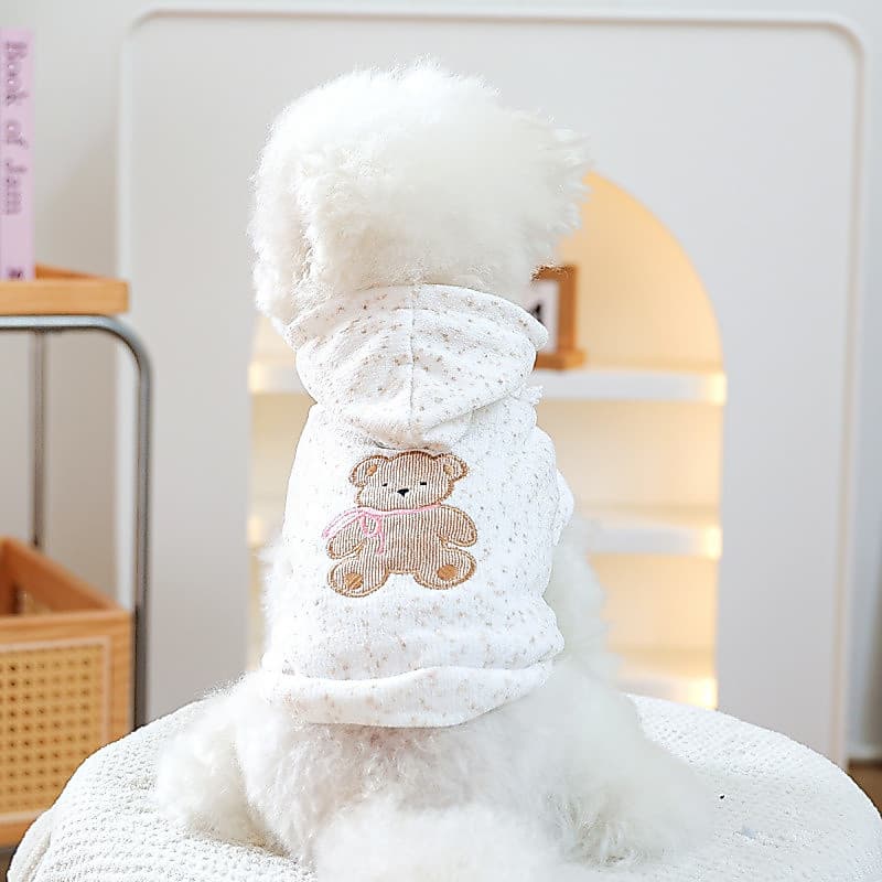 Moletom Fofo de Urso - Roupas Adoráveis para Cães, Moletom com Capuz Bordado com Urso de Desenho Animado, Vestuário para
