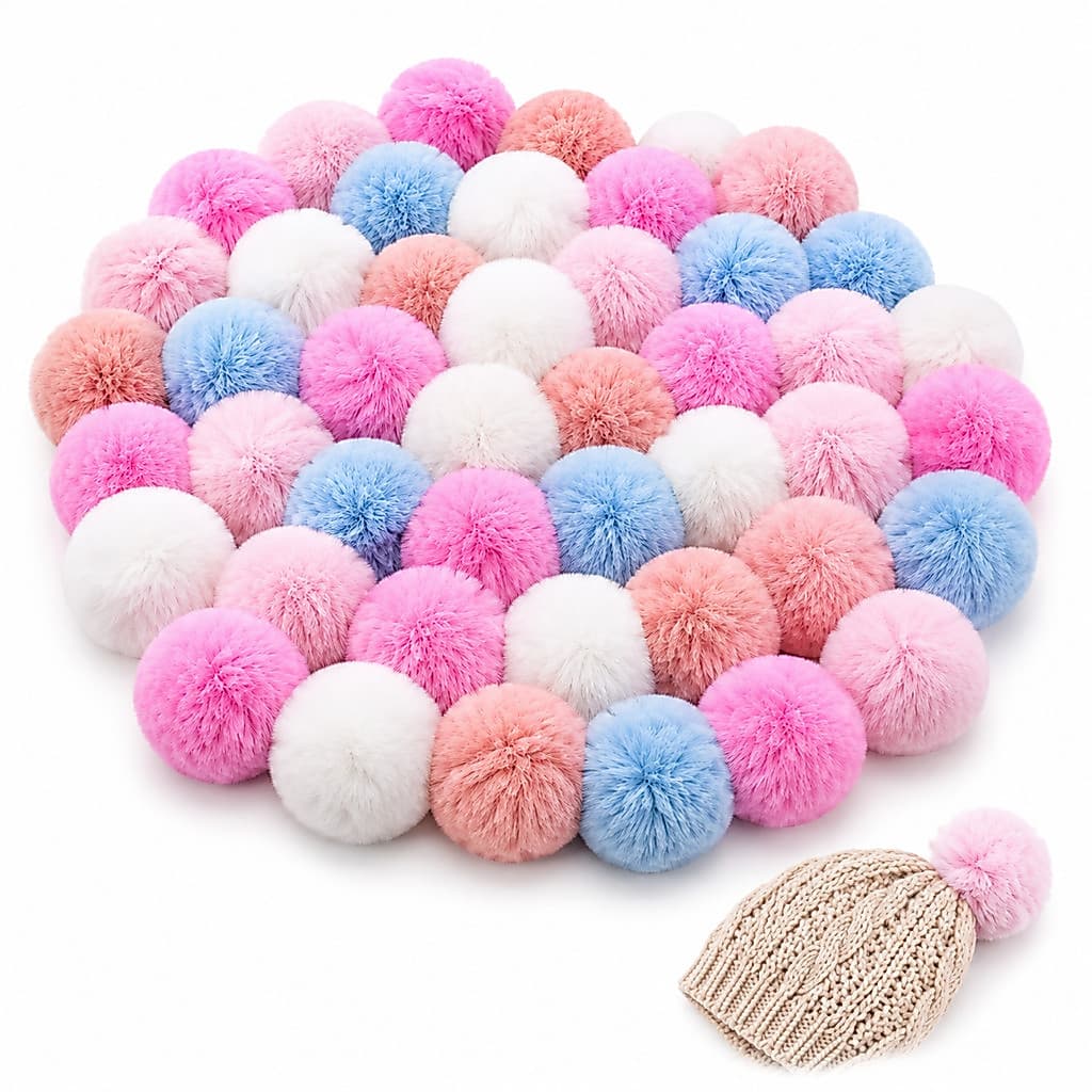 Kit 40 Pompom Decorativo Bolinha 80mm Felpudo em Poliéster para Artesanato, Roupas e Customização