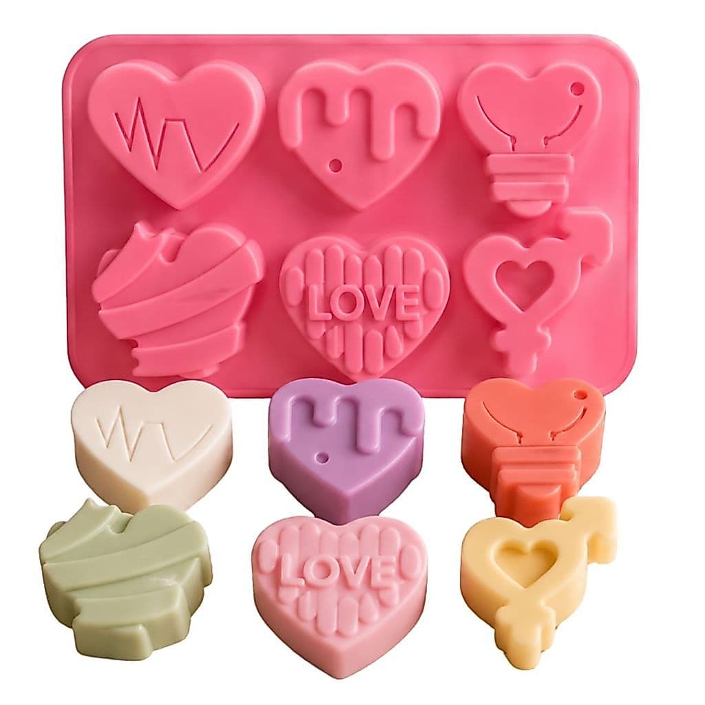 Molde Silicone Coração  6 CAV  Modelos para Vela Sabonete Gesso  Artesanato e Decoração.