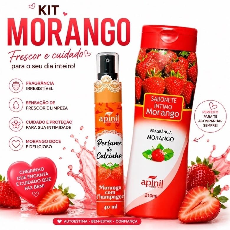 Kit Apinil Morango com Sabonete Íntimo 210ml e Perfume 40ml