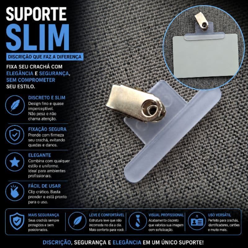 10 unidades Suportes Slim – Porta Cartão / Crachá em Plástico Discreto