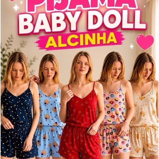 Baby Doll Listrado Alcinha Feminino Pijama Estilo Virgínia Cropped Estampas Aleatório