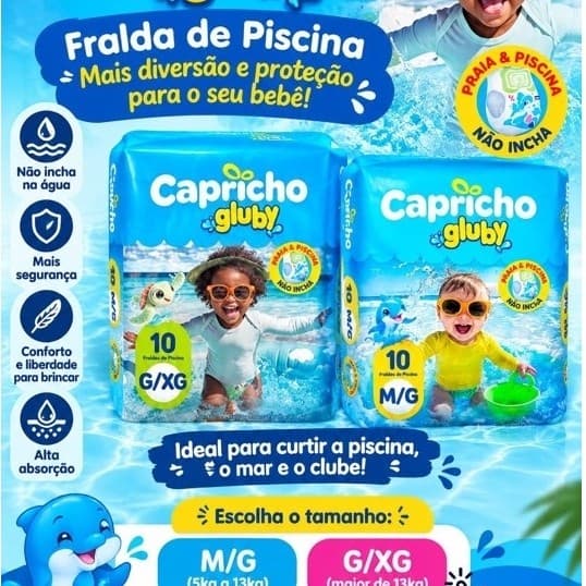 Fralda para Bebê piscina e praia Capricho Gluby com 10 unidades