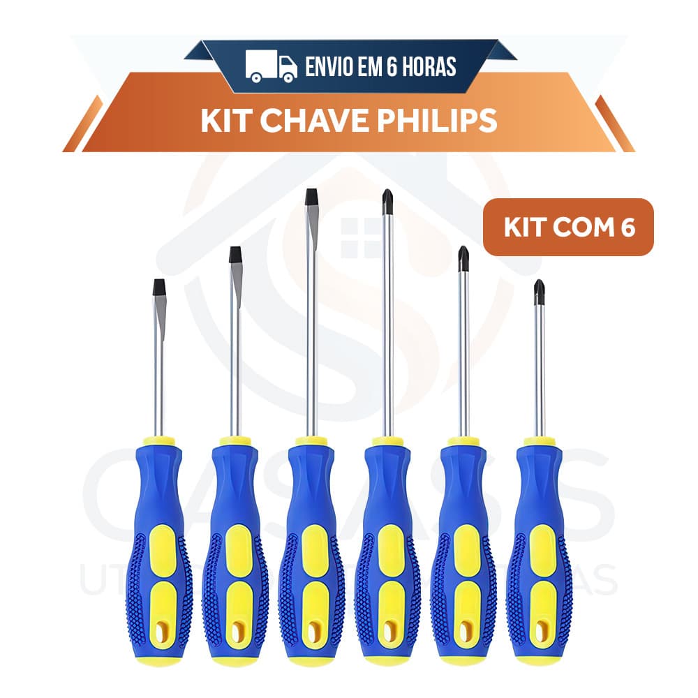 Kit Com 6 Peças De Chave Fenda E Phillips Pontas Imantadas Ferramenta