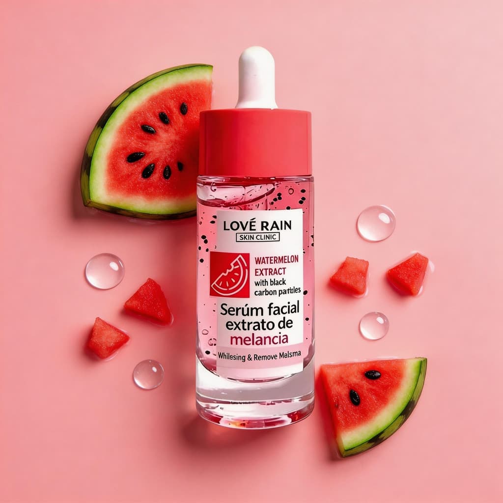 Sérum Facial de Fruta Melancia com Carvão Ativado | Limpa, Clareia e Trata a Pele - Love Rain