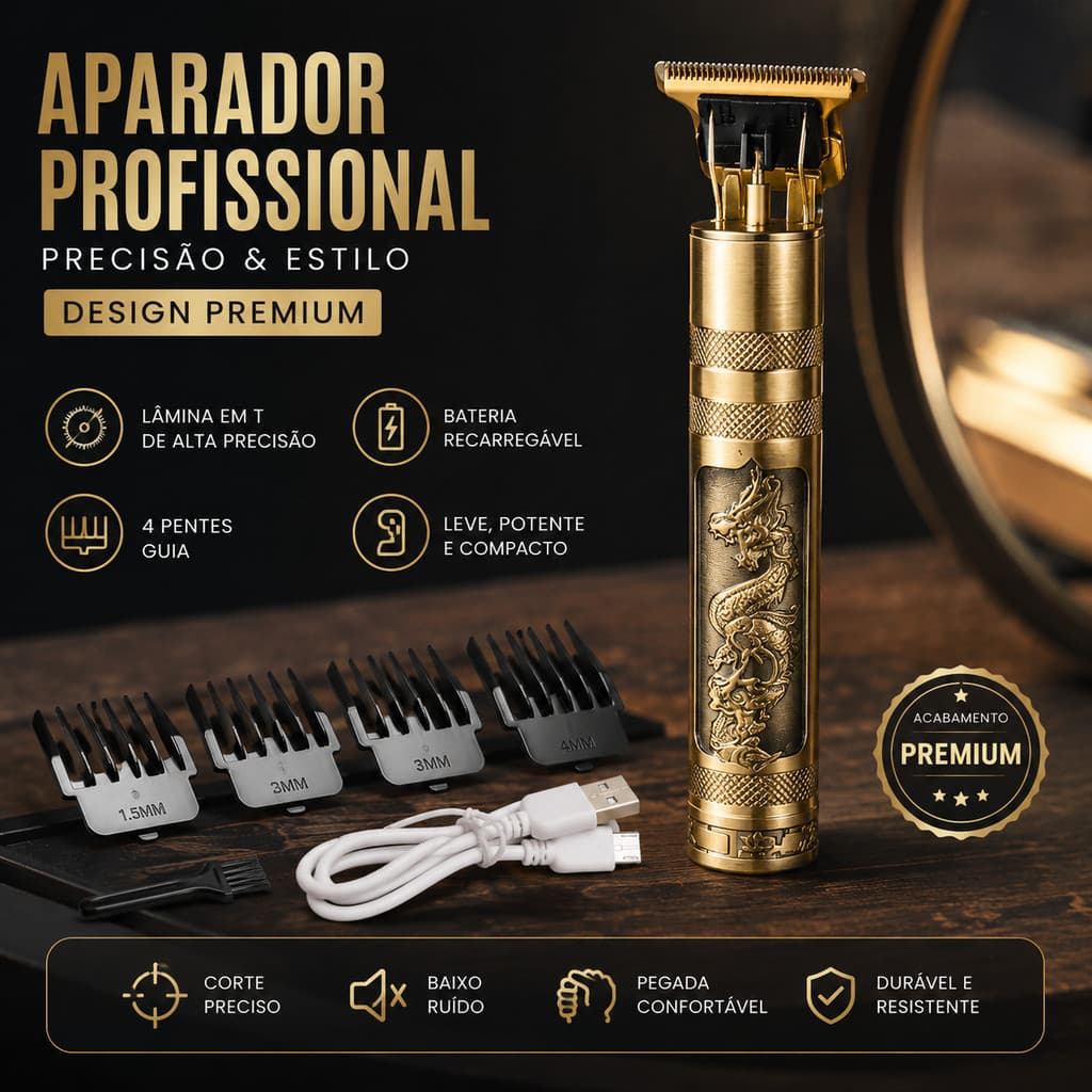 Máquina Trimmer Profissional Zero Gap Sem Fio USB Barbeiro Acabamento