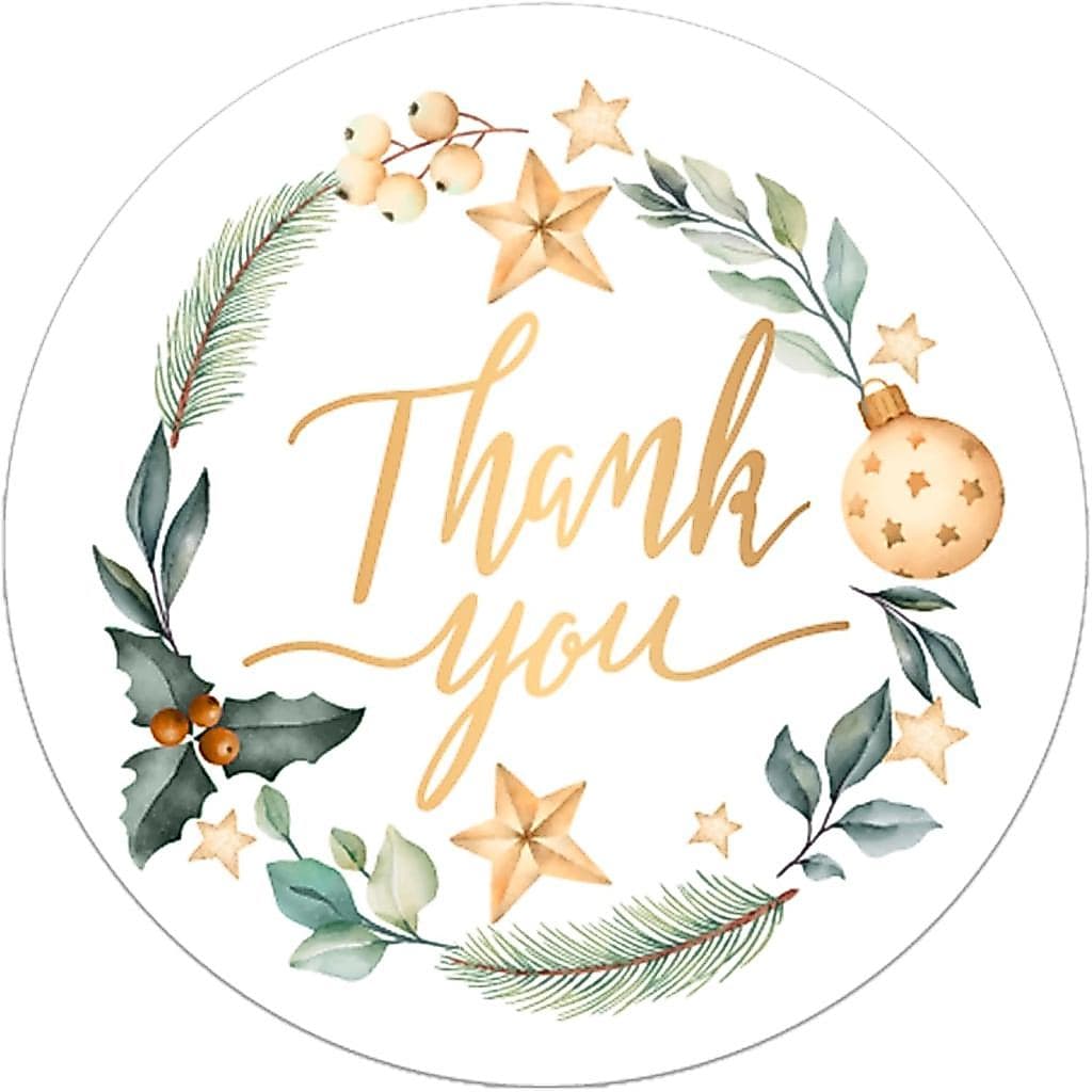 360 Adesivos de Natal "Obrigado" para Envelopes, Adesivos de Natal "Obrigado" com Aquarela de Azevinho para Selar Envelo