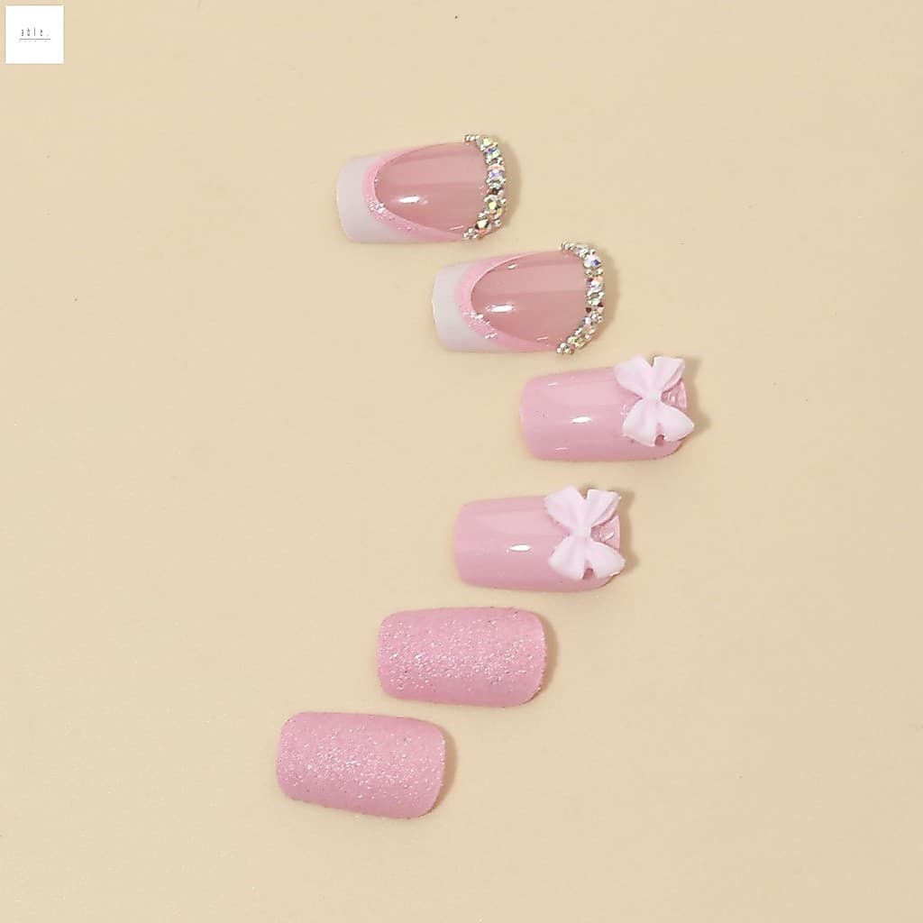 Unhas Artificiais Brilhantes Rosa Macias-Inodoras E Confortáveis Para Festas De Uso Diário