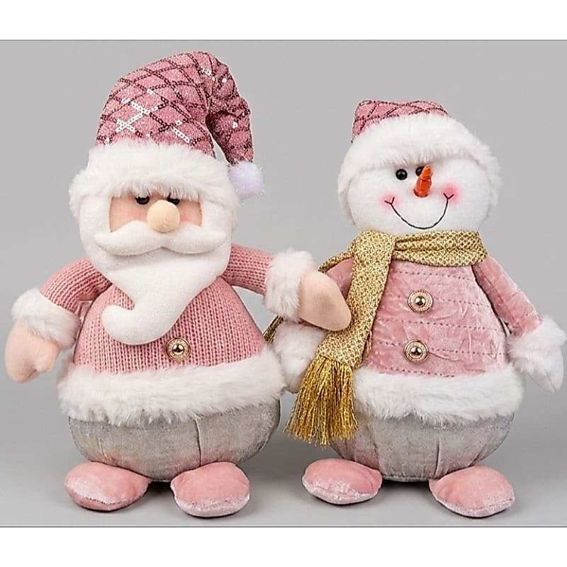 Boneco de Neve 30cm ou Papai Noel 30cm Pelúcia Rosé Enfeite de Natal Decoração Natalina Mesa Árvore Presente Luxo